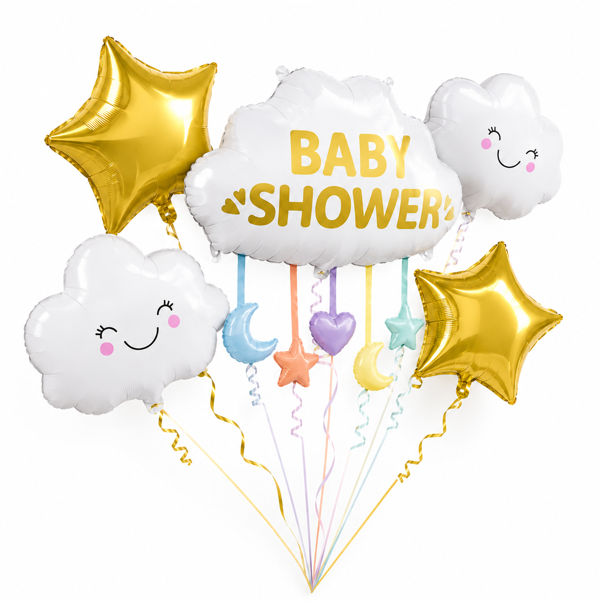 Baby Shower Cloud Shaped Balloon Bouquet Set - 5PC | Helium Filles & Delivers Inflated