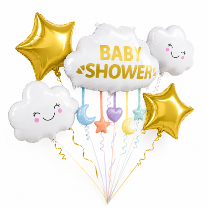 Baby Shower Cloud Shaped Balloon Bouquet Set - 5PC | Helium Filles & Delivers Inflated