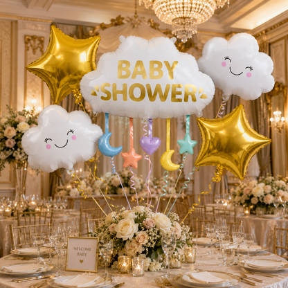 Baby Shower Cloud Shaped Balloon Bouquet Set - 5PC | Helium Filles & Delivers Inflated