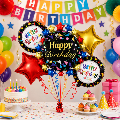 Zebra Print Happy Birthday Cake Shaped Balloon Bouquet Set - 5PC | Helium Filled and Delivers Inflated