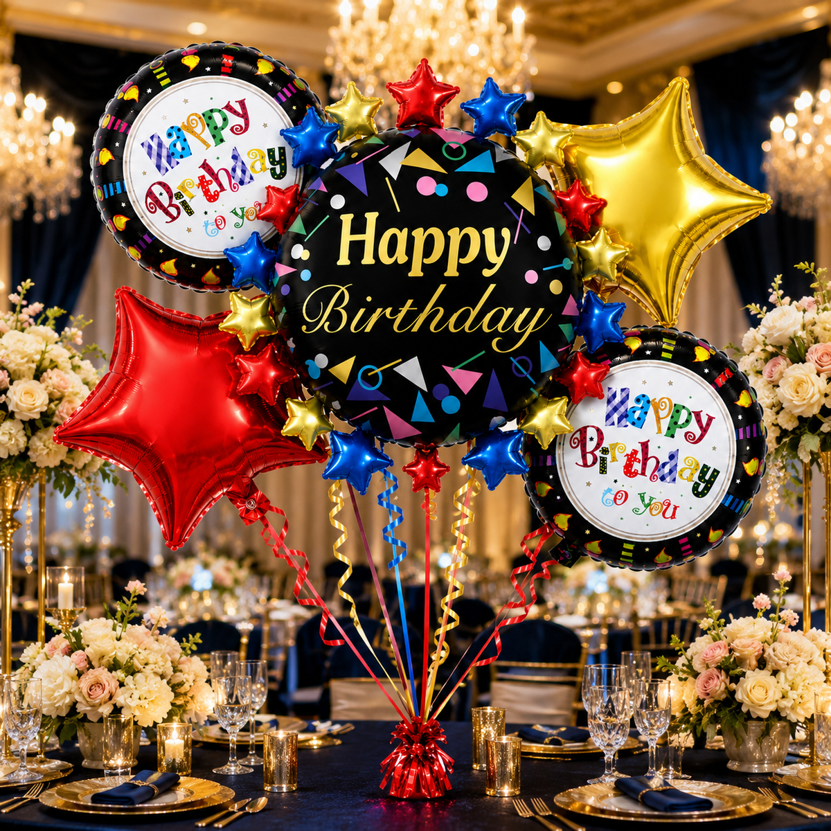 Zebra Print Happy Birthday Cake Shaped Balloon Bouquet Set - 5PC | Helium Filled and Delivers Inflated