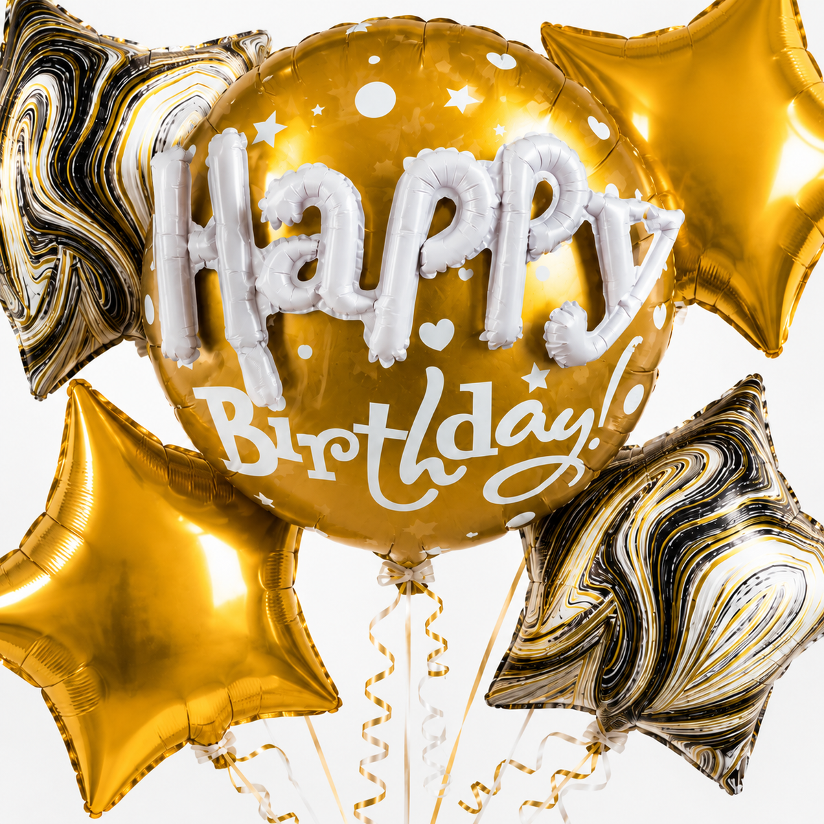 Mini Stars and Buntings Print Happy Birthday Balloon Bouquet Set - 5PC | Helium Filled and Delivers Inflated