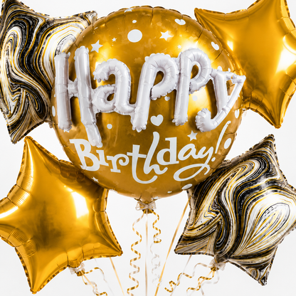 Mini Stars and Buntings Print Happy Birthday Balloon Bouquet Set - 5PC | Helium Filled and Delivers Inflated