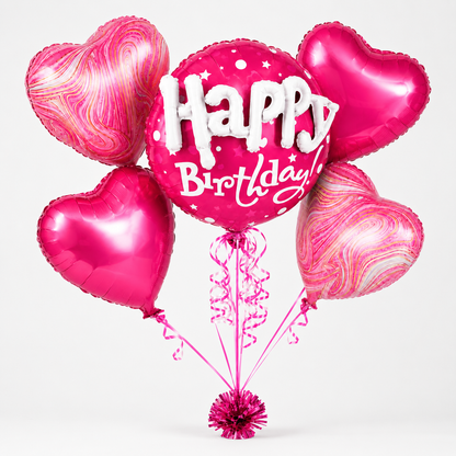 Happy Birthday 3D Golden Balloon Bouquet Set - 5PC | Helium Filled and Delivers Inflated