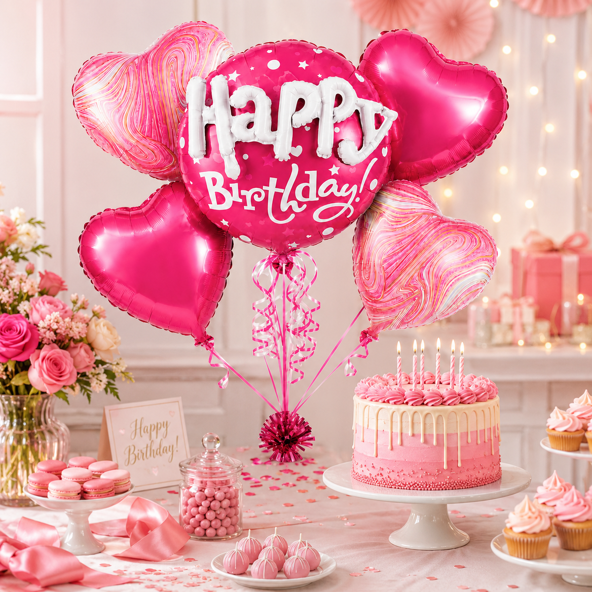 Happy Birthday 3D Golden Balloon Bouquet Set - 5PC | Helium Filled and Delivers Inflated