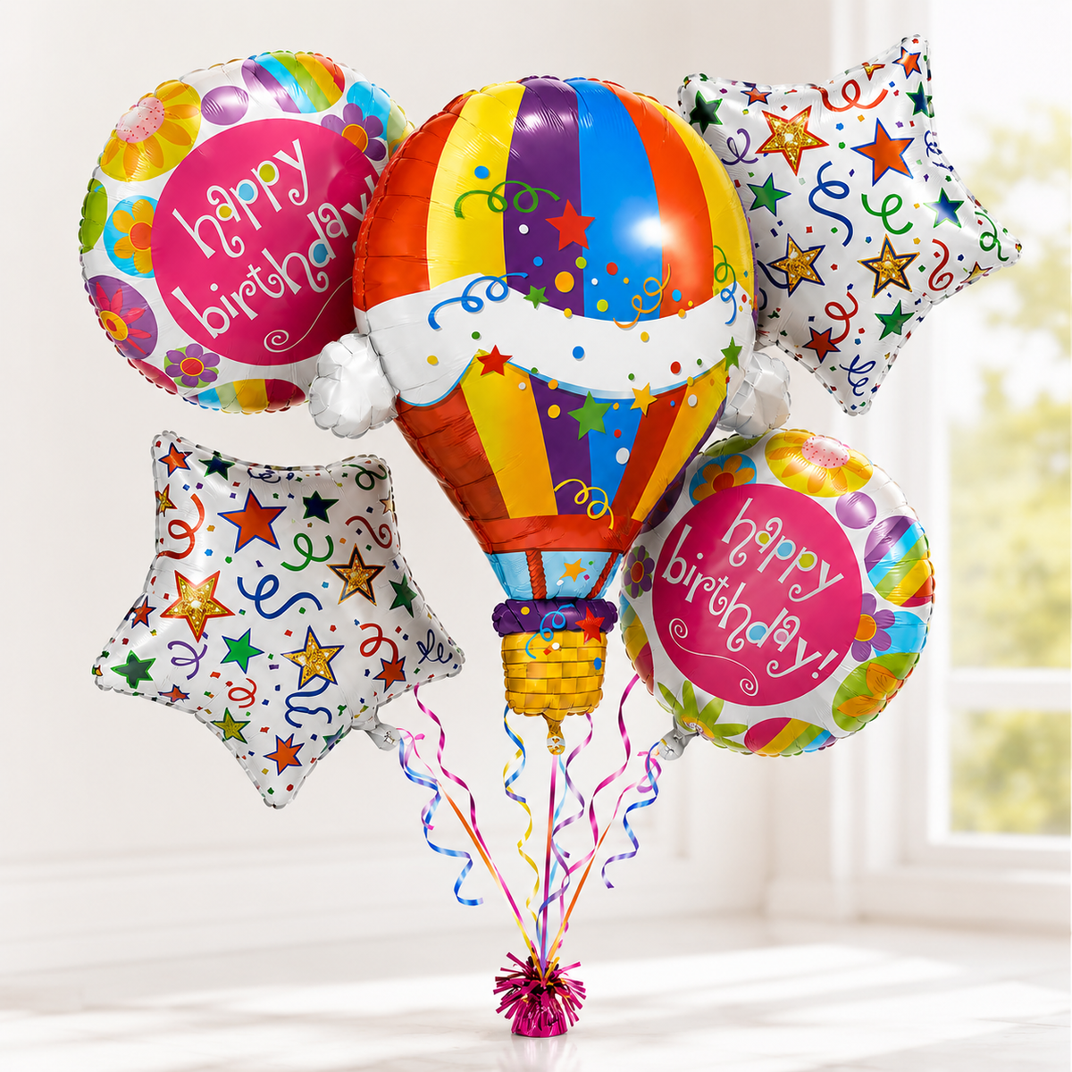 Happy Birthday 3D Pink Balloon Bouquet Set - 5PC | Helium Filled and Delivers Inflated