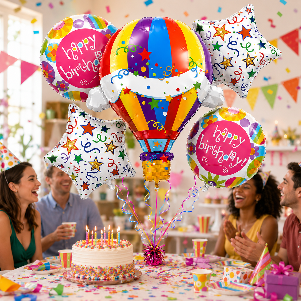 Happy Birthday 3D Pink Balloon Bouquet Set - 5PC | Helium Filled and Delivers Inflated