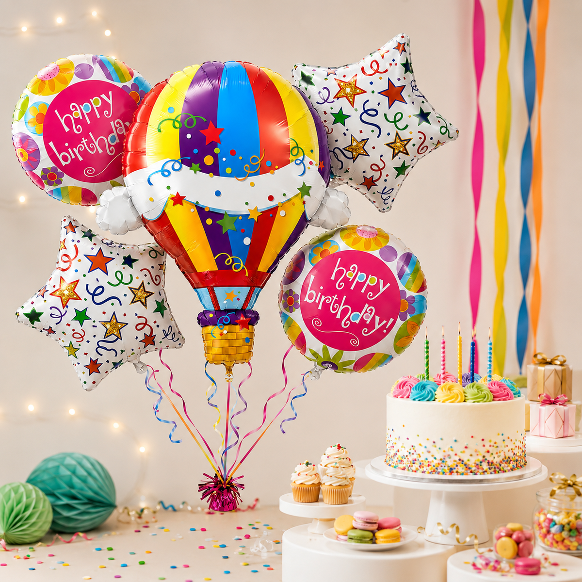 Happy Birthday 3D Pink Balloon Bouquet Set - 5PC | Helium Filled and Delivers Inflated