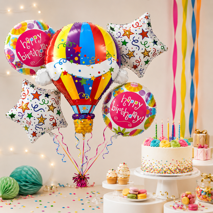 Happy Birthday 3D Pink Balloon Bouquet Set - 5PC | Helium Filled and Delivers Inflated