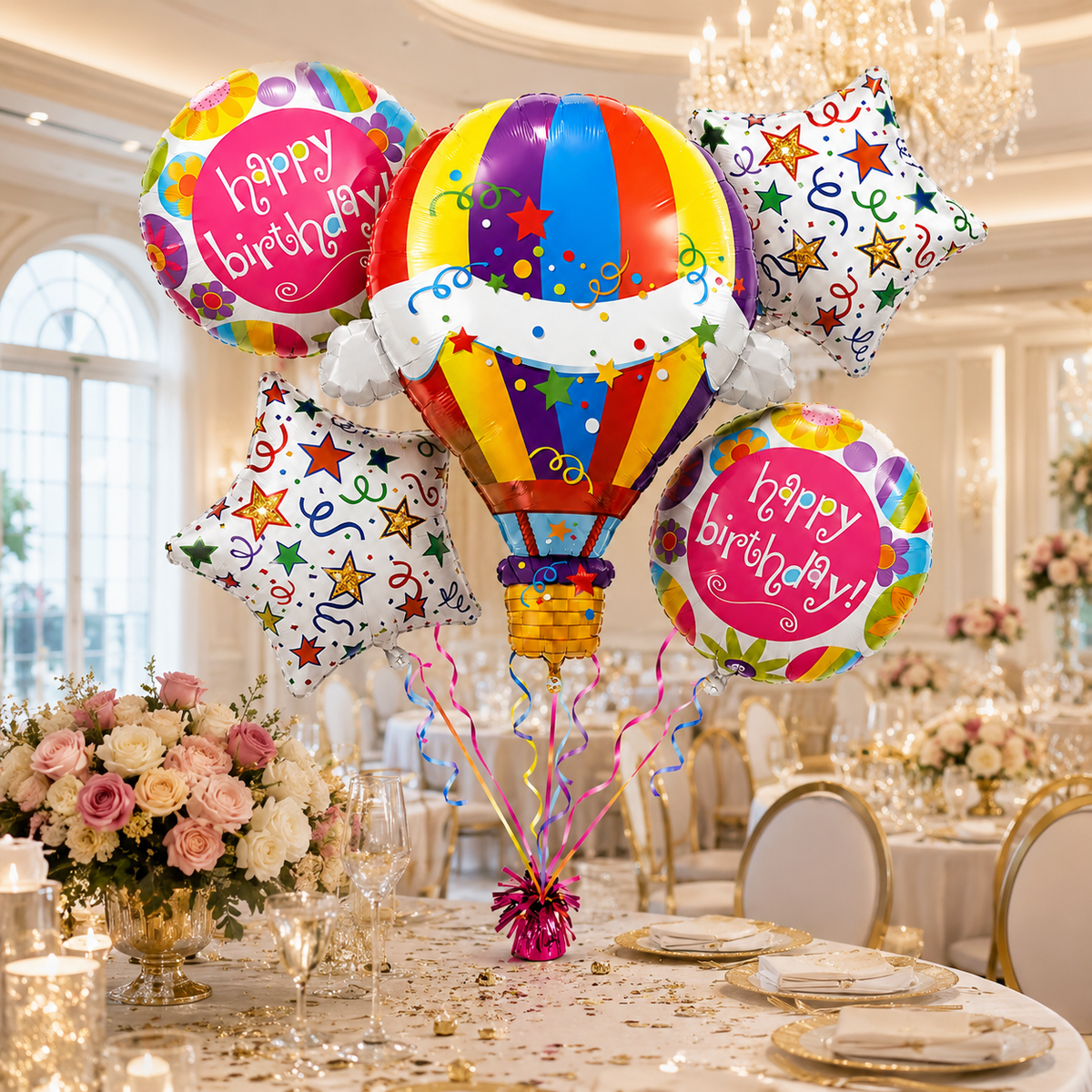 Happy Birthday 3D Pink Balloon Bouquet Set - 5PC | Helium Filled and Delivers Inflated