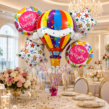 Happy Birthday 3D Pink Balloon Bouquet Set - 5PC | Helium Filled and Delivers Inflated