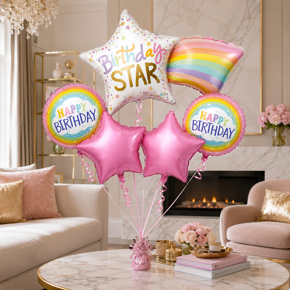 Starry Nights Birthday Balloon Bouquet Set - 5PC | Helium Filled and Delivers Inflated