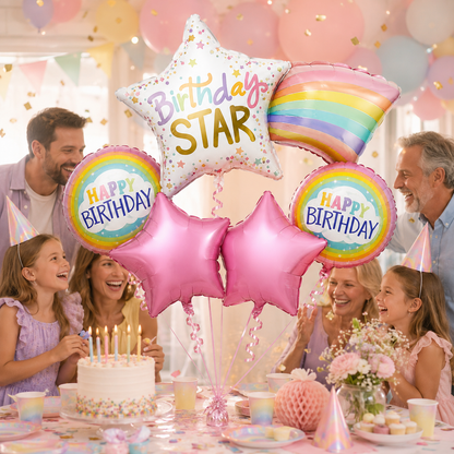Starry Nights Birthday Balloon Bouquet Set - 5PC | Helium Filled and Delivers Inflated