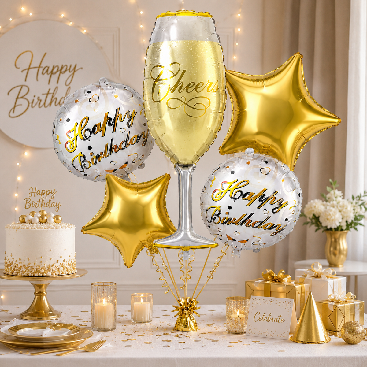 Pink Champagne Glass Shaped Birthday Balloon Bouquet Set - 5PC | Helium Filled and Delivers Inflated
