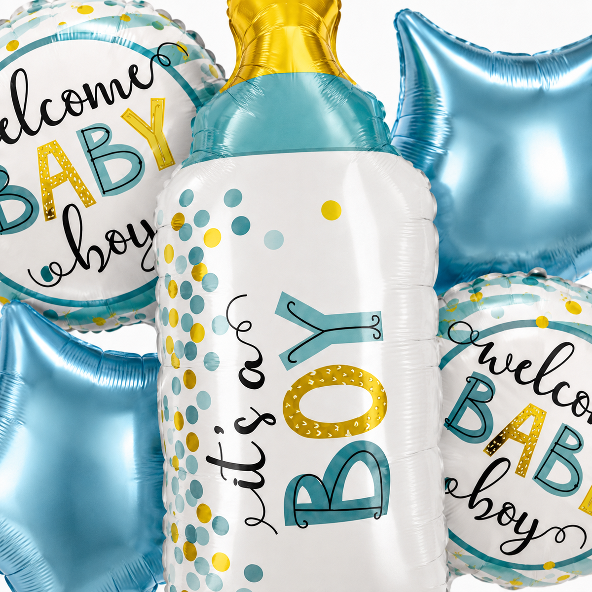 Baby Bottle Shaped It's A Boy Balloon Bouquet Set - 5PC | Helium Filled and Delivers Inflated