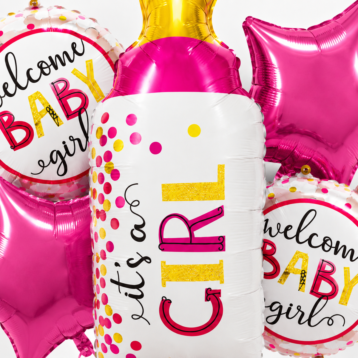 Baby Bottle Shaped It's A Girl Balloon Bouquet Set - 5PC | Helium Filles & Delivers Inflated