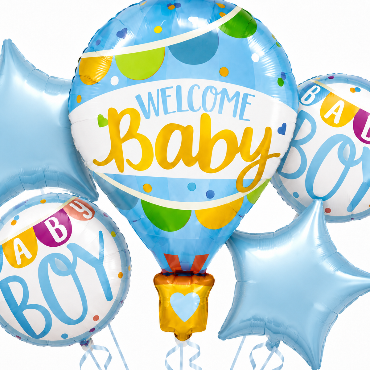 Hot Air Balloon Blue It's a Boy Balloon Bouquet Set - 5PC | Helium Filles & Delivers Inflated