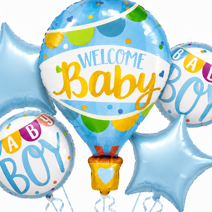 Hot Air Balloon Blue It's a Boy Balloon Bouquet Set - 5PC | Helium Filles & Delivers Inflated