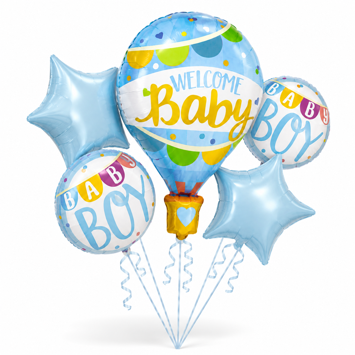 Hot Air Balloon Blue It's a Boy Balloon Bouquet Set - 5PC | Helium Filles & Delivers Inflated