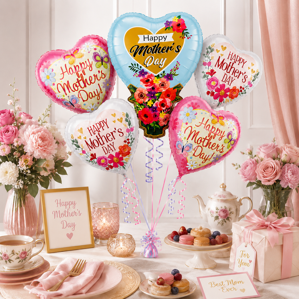 Jellyfish and Seashell Shaped Underwater Theme Bouquet Set - 5PC | Helium Filled and Delivers Inflated