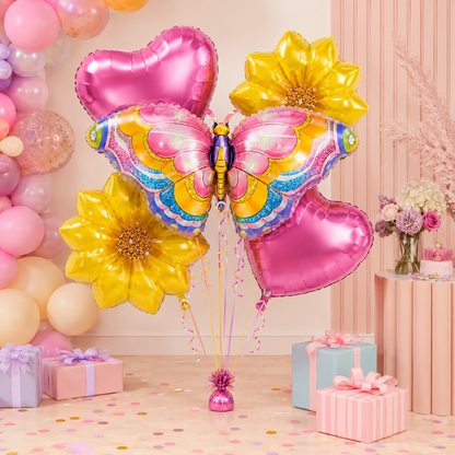 Peppa Pig Floral Print Balloon Bouquet Set - 5PC | Helium Filled and Delivers Inflated
