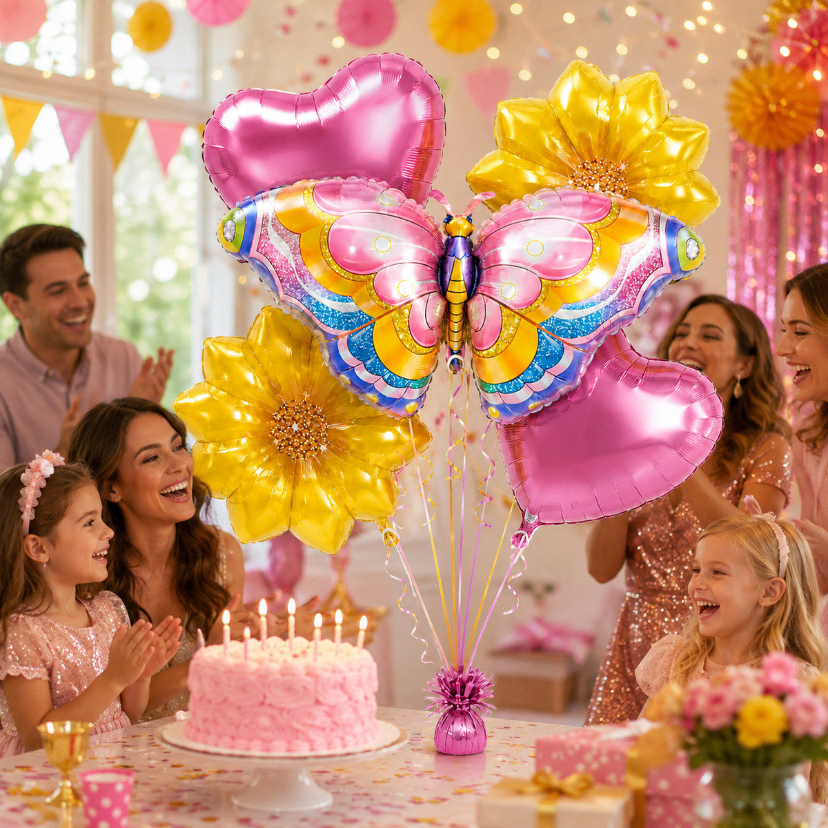 Peppa Pig Floral Print Balloon Bouquet Set - 5PC | Helium Filled and Delivers Inflated