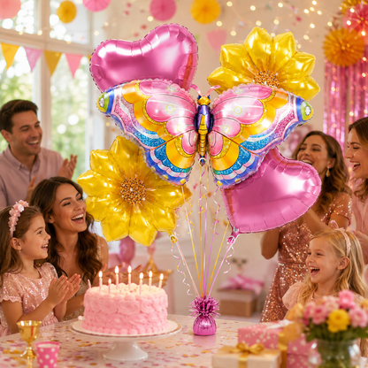Peppa Pig Floral Print Balloon Bouquet Set - 5PC | Helium Filled and Delivers Inflated