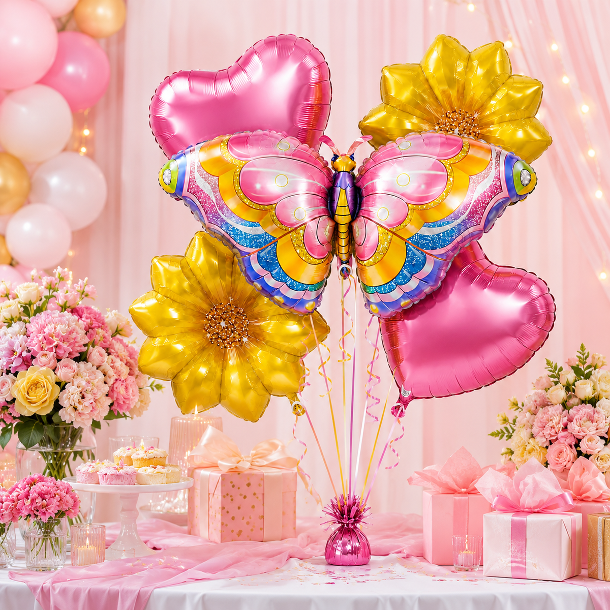 Peppa Pig Floral Print Balloon Bouquet Set - 5PC | Helium Filled and Delivers Inflated