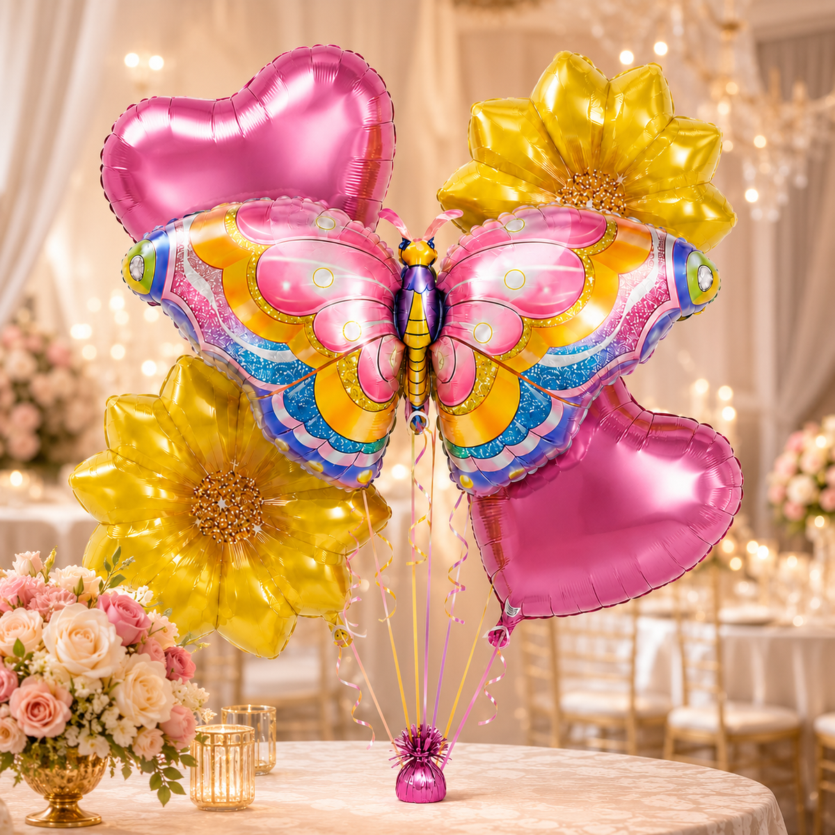 Peppa Pig Floral Print Balloon Bouquet Set - 5PC | Helium Filled and Delivers Inflated