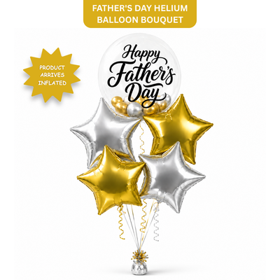 Happy Father's Day Transparent Foil Balloon Set with Golden and Silver Star Shaped Balloons - 5PC | Helium Filled & Delivers Inflated