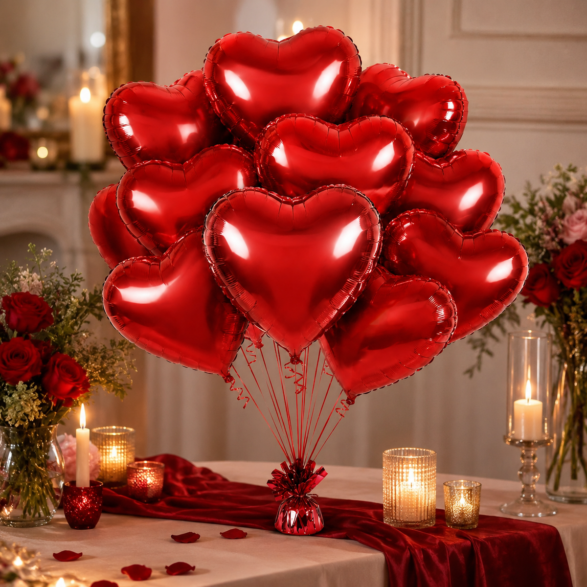 Red Heart Shaped Helium Balloons - 10PC