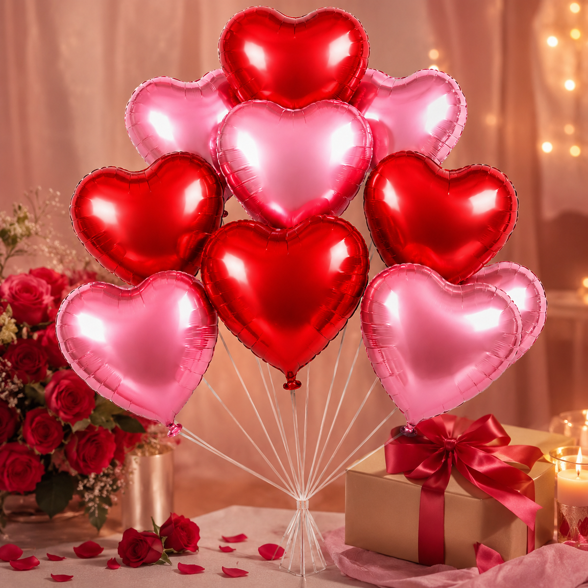 Red and Pink Heart Shaped Balloons - Set of 10 PC