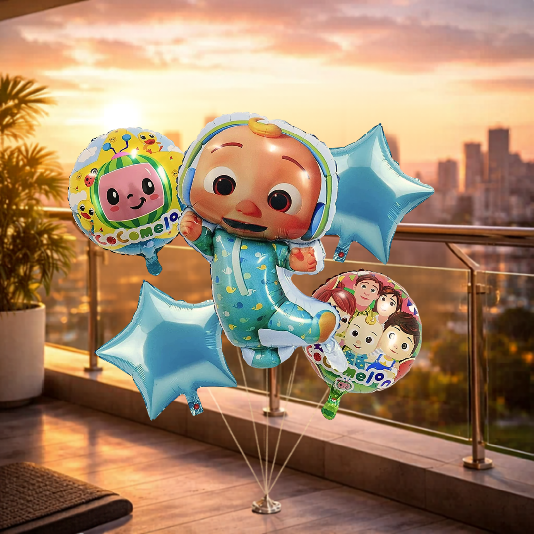 Coco Melon Kids Musical Cartoon Theme Helium Filled Balloon Set of 5 | Birthday Party Decoration Balloons for Kids
