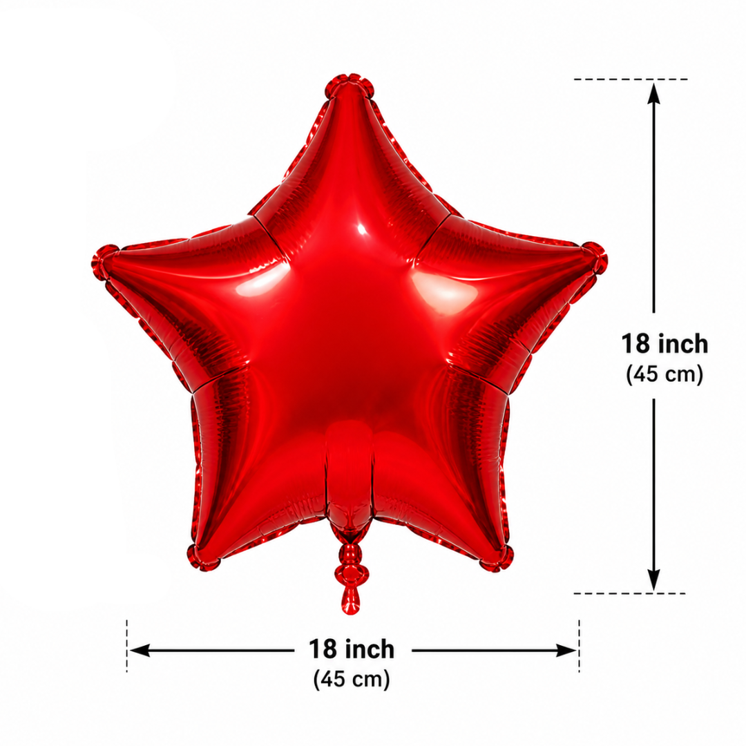 Red Star Shape Foil Balloons (18 Inch, Pack of 4) Helium Filled & Delivered Inflated