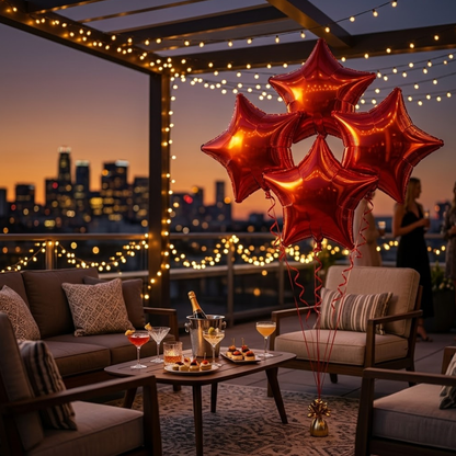Red Star Shape Foil Balloons (18 Inch, Pack of 4) Helium Filled & Delivered Inflated