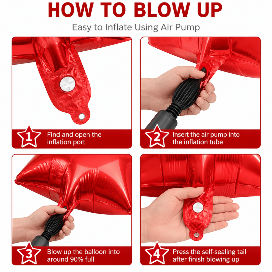 Red Star Shape Foil Balloons (18 Inch, Pack of 4) Helium Filled & Delivered Inflated