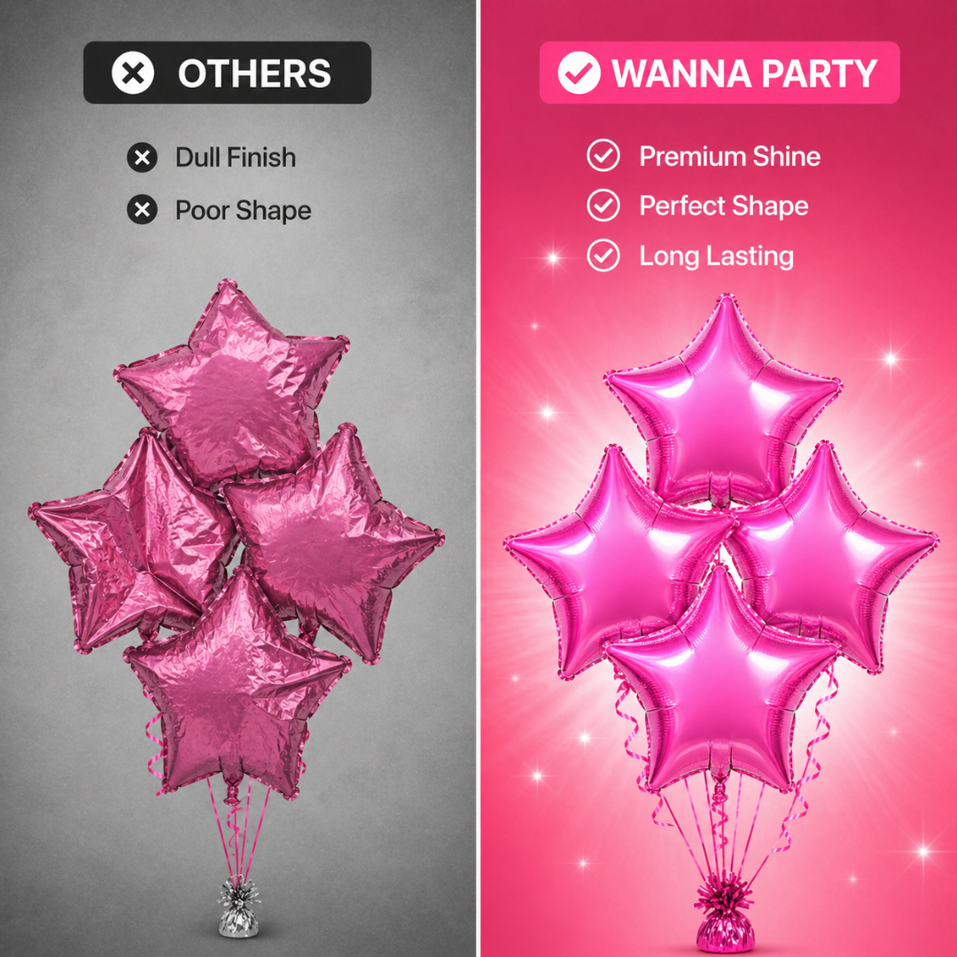 Pink Star Shape Foil Balloons (18 Inch, Pack of 4) Helium Filled & Delivered Inflated