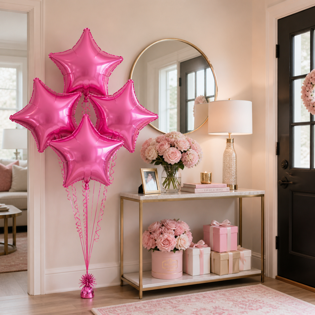 Pink Star Shaped Foil Balloon Combo Pack - Helium Quality - 18 inches - 4PC