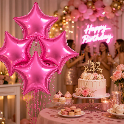 Pink Star Shape Foil Balloons (18 Inch, Pack of 4) Helium Filled & Delivered Inflated