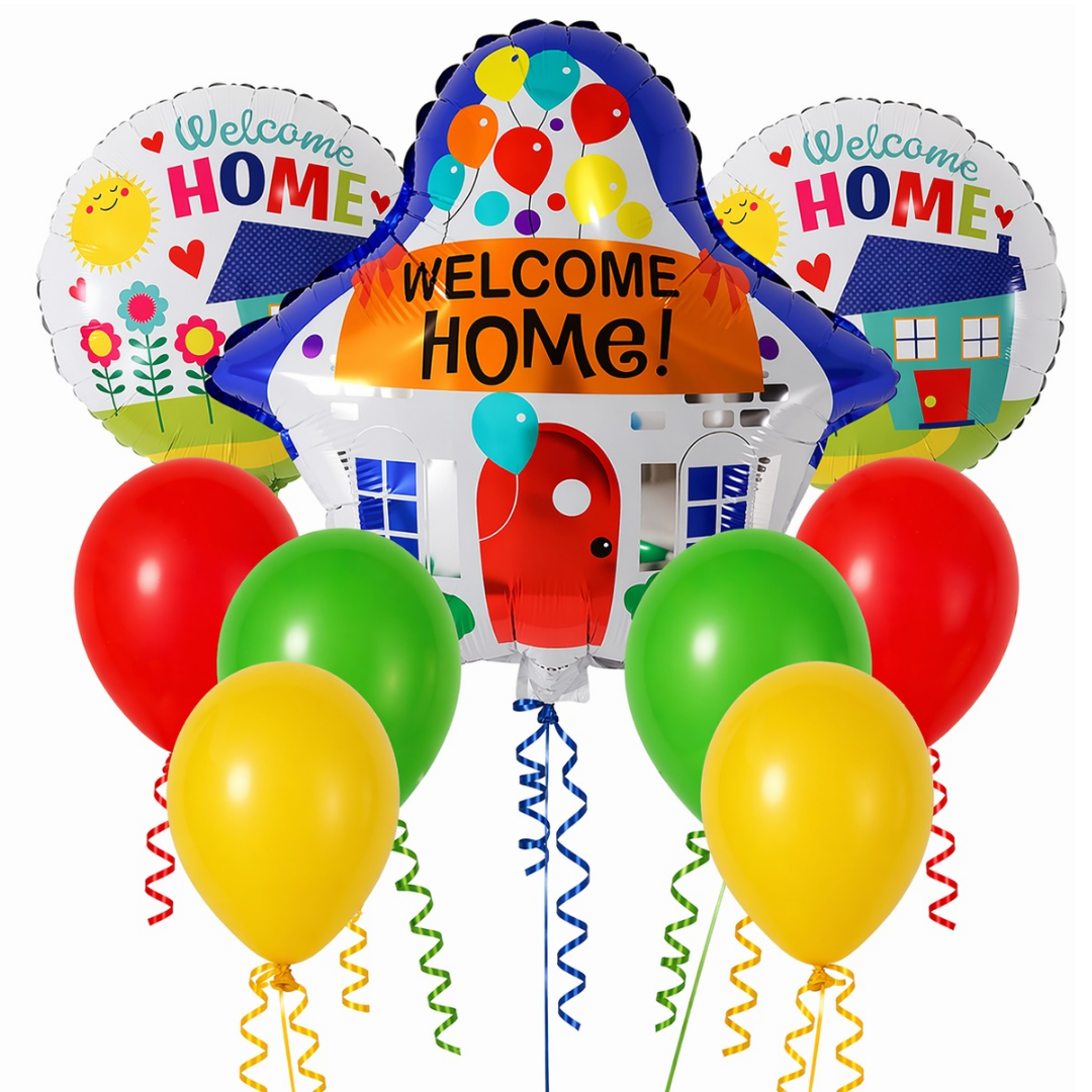 Welcome Home Balloon Decoration Set of 9 | House Shape Foil Balloon with Welcome Home Printed Balloons & Latex Balloons