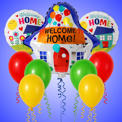 Welcome Home Balloon Decoration Set of 9 | House Shape Foil Balloon with Welcome Home Printed Balloons & Latex Balloons