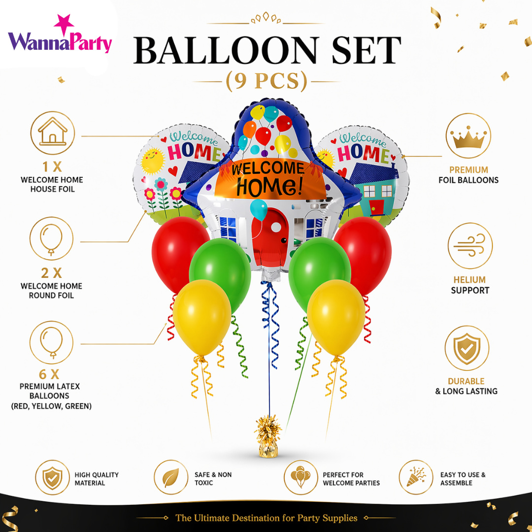 Welcome Home Balloon Set of 9 Pcs| Home Coming Surprise Decoration Balloon Bouquet Helium Filled and Delivered Inflated