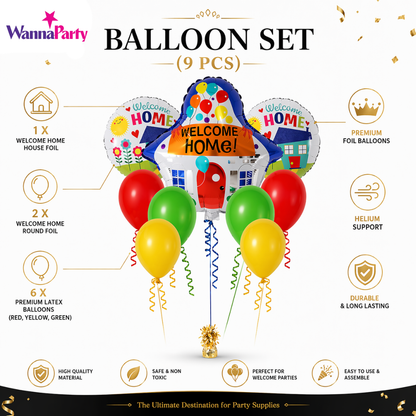 Welcome Home Balloon Set of 9 Pcs| Home Coming Surprise Decoration Balloon Bouquet Helium Filled and Delivered Inflated