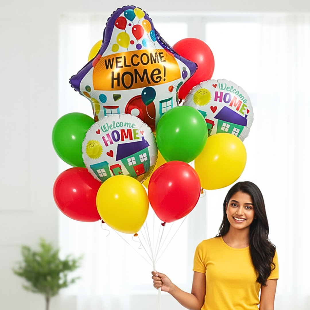 Welcome Home Balloon Set of 9 Pcs| Home Coming Surprise Decoration Balloon Bouquet Helium Filled and Delivered Inflated