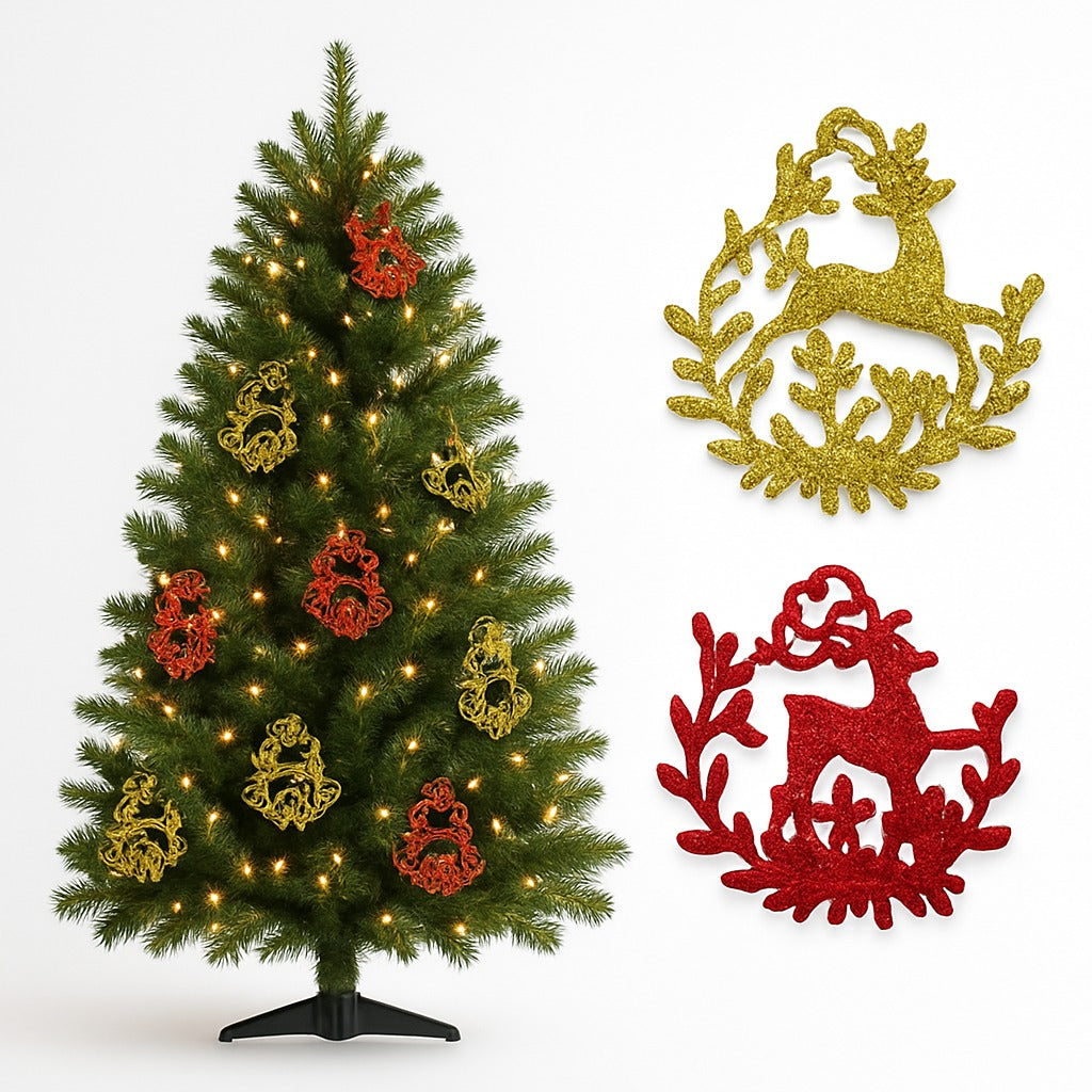 Reindeer Hanging Decoration Red & Gold - Set of 2