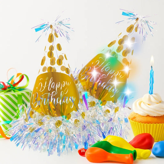Light Up LED Birthday Cap with White & Gold Polka Dot - 1PC
