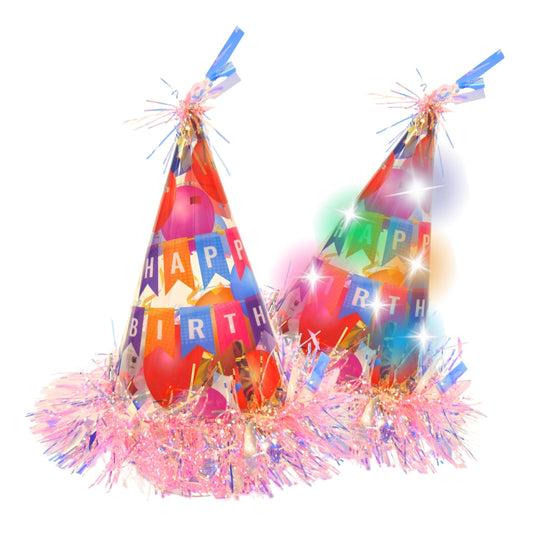 Light Up LED Birthday Cap with Iridiscent Fringe - 1PC