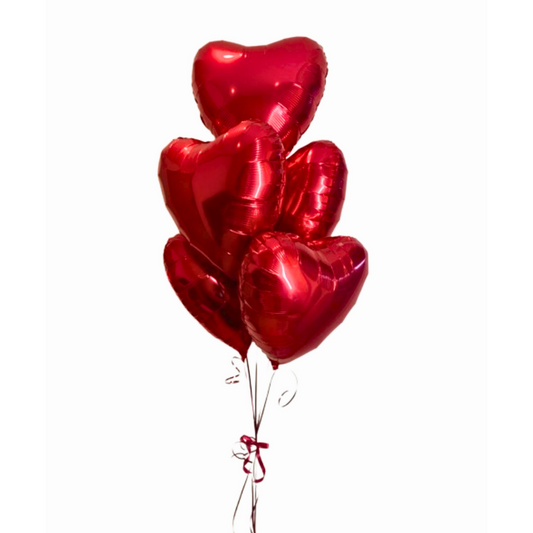 Red Heart Foil Balloon Set - Helium Quality  - 5PC