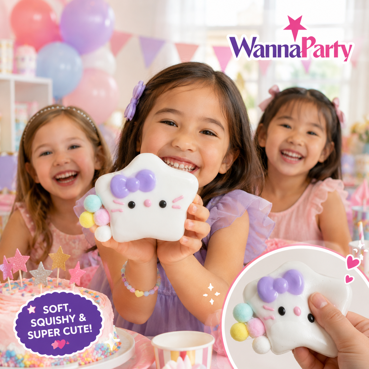 Hello Kitty White Star Squishy Taba Toy - Cute Squeeze Toy | Wanna Party - Image 5