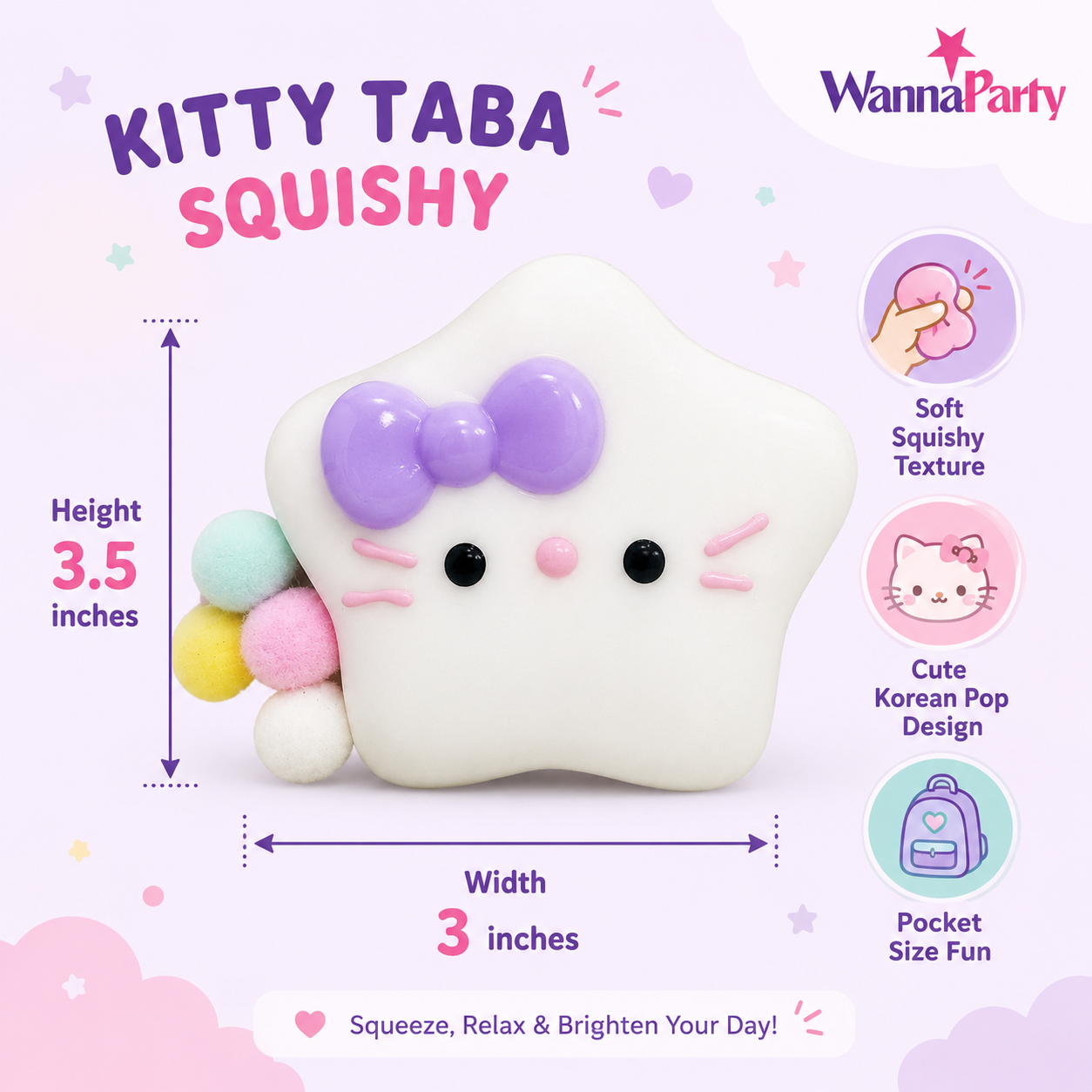 Hello Kitty White Star Squishy Taba Toy - Cute Squeeze Toy | Wanna Party - Image 6